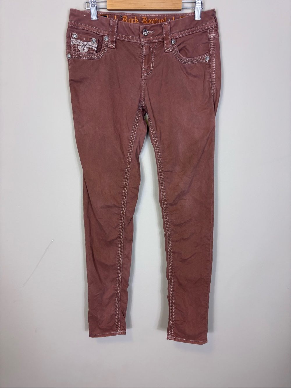 Rock Revival Roselle Ankle Skinny Jeans Womens 28 Rustic Red Contrast Stitch
